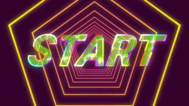 Siyah arkaplandaki kusursuz hareketle neon sarı altıgenlere karşı elektirik etkisi. Video oyunu arayüzü ve teknoloji kavramı