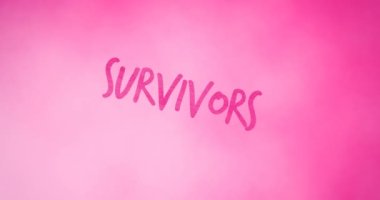 Pembe arka planda beliren pembe kurdeleli logo kazazedelerinin animasyonu. Göğüs kanseri pozitif farkındalık kampanyası konsepti dijital olarak üretildi.