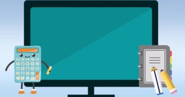 Mavi arkaplanda okula dönüş metninin animasyonu. okul, eğitim ve öğrenim konsepti dijital olarak oluşturulmuş video.