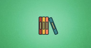 Yeşil arkaplanda hareket eden dizüstü bilgisayar simgesinin canlandırması. okul, eğitim ve öğrenim konsepti dijital olarak oluşturulmuş video.