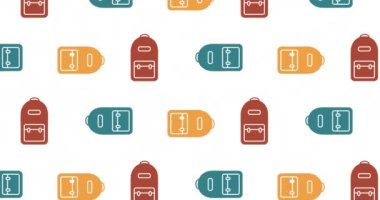 Beyaz arkaplanda hareket eden okul ögeleri simgelerinin canlandırılması. okul, eğitim ve öğrenim konsepti dijital olarak oluşturulmuş video.