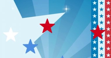 Yıldız ve çizgili arka planda Amerikan bayrağına boyanmış yıldızların animasyonu. Vatanseverlik ve kutlama konsepti dijital olarak oluşturulmuş video.