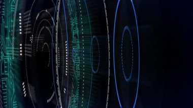 Dürbün taraması ve işlemci devre kartı animasyonu. küresel veri işleme ve dijital arayüz konsepti dijital olarak oluşturulmuş video.
