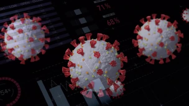 Animação Digital Múltiplas Células Covid Contra Processamento Dados Estatísticos Fundo — Vídeo de Stock