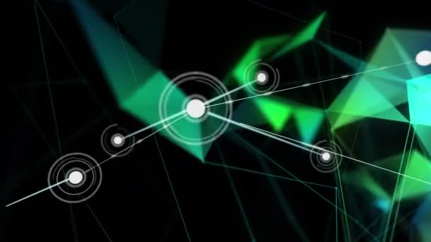 Animace Sítě Spojů Přes Modré Zelené Geometrické Tvary Vědecký Výzkumný — Stock video