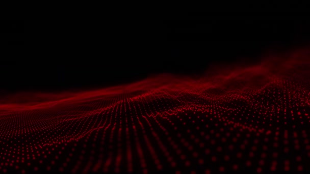 Animation Einer Wellenförmigen Glühend Roten Punktlandschaft Auf Schwarzem Hintergrund Technologie — Stockvideo