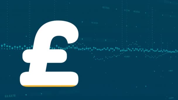 黄色と財務データ処理でいっぱい英国ポンド記号のアニメーション 世界中の金融 ビジネス デジタルインターフェース テクノロジーの概念がデジタルで生成されたビデオ — ストック動画