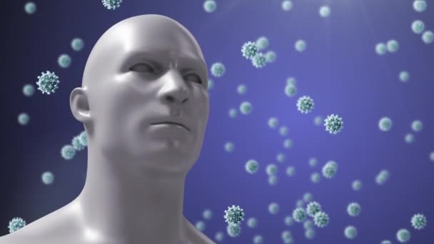 Animation Human Head Becoming Red Covid Cells Floating Purple Background — Stock Video