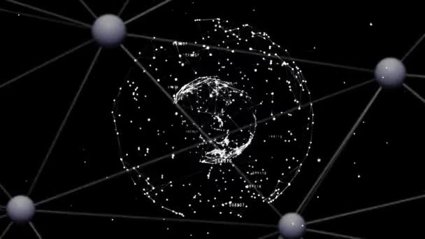 Animáció Földgömb Hálózaton Keresztül Kapcsolatok Fekete Háttér Tudományos Kutatási Koncepció — Stock videók