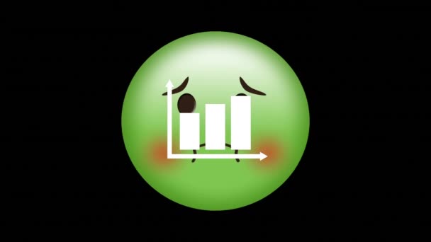 Digitale Animatie Van Staafdiagram Pictogram Groene Zieke Gezicht Emoji Tegen — Stockvideo