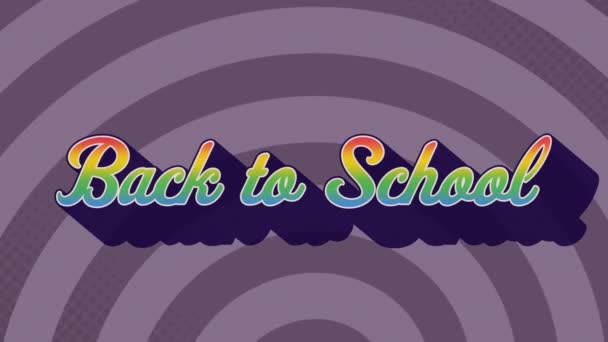 Digital Animation Rainbow Effect Back School Text Purple Radial Background — Stock Video