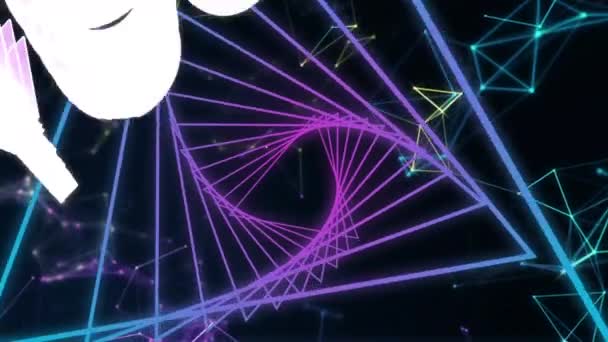 紫色你赢得了文字与紫色三角形旋转无缝运动在黑色背景 电子游戏界面和技术概念 — 图库视频影像