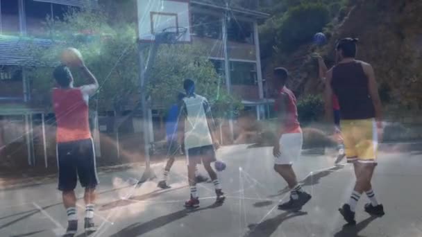 Animacja Sieci Połączeń Nad Meczem Koszykówki Siłowni Globalna Koncepcja Sportów — Wideo stockowe