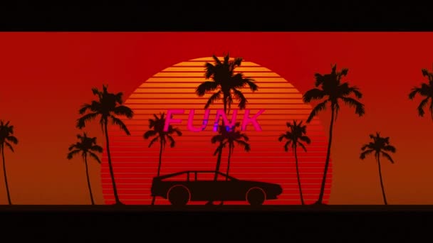 Animation Funk Text Sunset Car Social Media Communication Concept Digitally — Stock Video