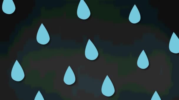 Animation Blauer Regentropfen Die Auf Dunkelgrauen Hintergrund Fallen Natur Wetter — Stockvideo