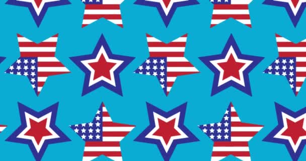 Animation Von Sternen Amerikanischer Flagge Auf Blauem Hintergrund Patriotismus Und — Stockvideo