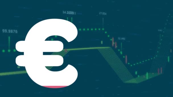 Animación Del Signo Del Euro Llenándose Rosa Sobre Procesamiento Datos — Vídeos de Stock