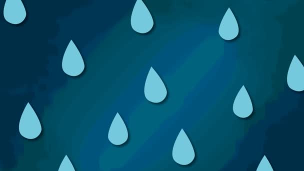 Animación Gotas Lluvia Azules Cayendo Sobre Fondo Rayado Azul Naturaleza — Vídeos de Stock