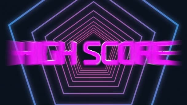 Purple High Score Text Blue Hexagons Seamless Motion Black Background — Stock Video