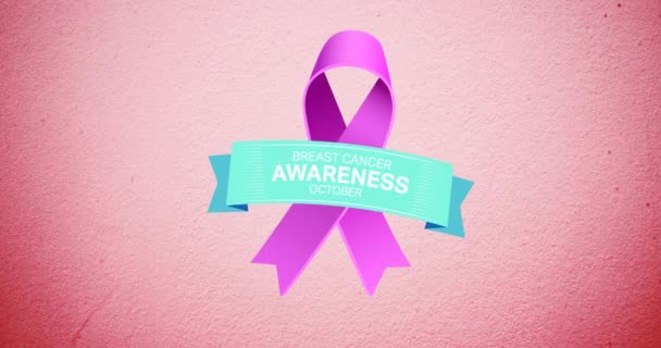 Animação Logotipo Fita Rosa Texto Sobre Câncer Mama Aparecendo Fundo — Vídeo de Stock