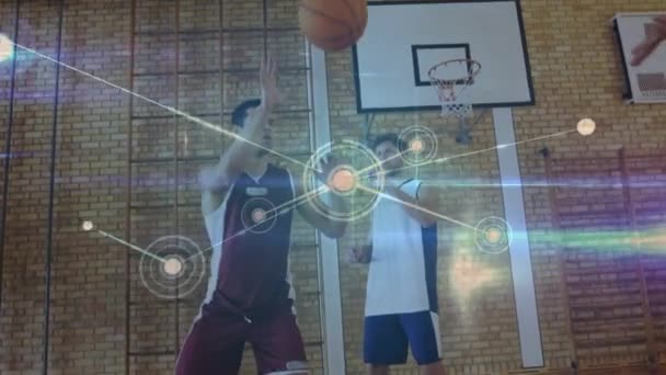 Animering Nätverk Anslutningar Över Basketmatch Gymmet Globalt Koncept För Sport — Stockvideo