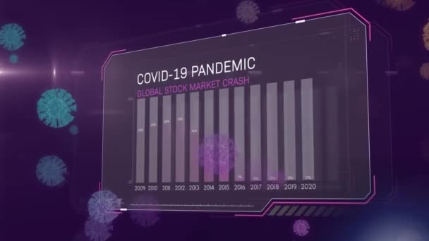 青色の背景に複数のCovid 19細胞アイコンに対するCovid 19統計のデジタルアニメーション コロナウイルスCovid 19パンデミックの概念 — ストック動画