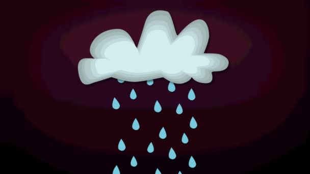 Анімація Синіх Дощових Крапель Падають Світло Сірої Хмари Темному Тлі — стокове відео