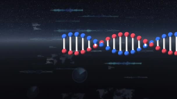 Dna 구조의 디지털 애니메이션은 위에서 데이터 처리를 회전한다 연구와 — 비디오