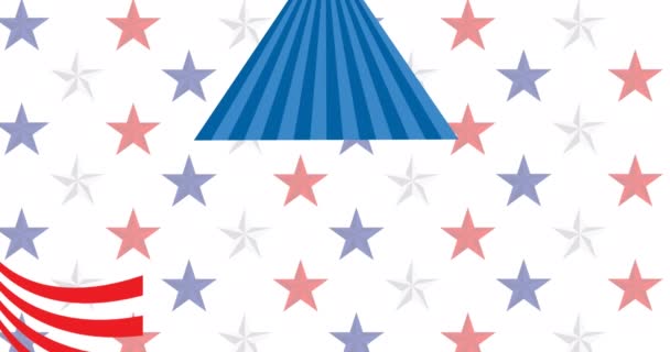 アメリカの国旗の星と縞模様を描いた幸せな記念日のテキストのアニメーション 愛国心とお祝いのコンセプトをデジタルで — ストック動画