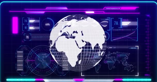 Анімація Глобусу Обробка Даних Інтерфейсі Цифровий Інтерфейс Концепція Язку Технології — стокове відео