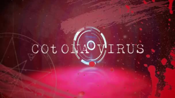 Coronavirus Κείμενο Πάνω Από Γύρο Νέον Σαρωτή Κατά Πιτσιλιές Χρώμα — Αρχείο Βίντεο
