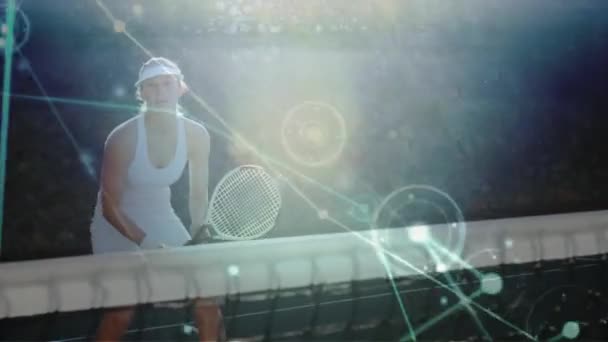 Animazione Rete Connessioni Tennista Femminile Campo Tennis Concetto Globale Sport — Video Stock