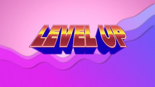 Digitale Animation Von Level Text Gegen Lila Welleneffekt Auf Rosa — Stockvideo