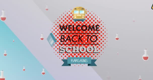 Animation Welcome Back School Goods Text School Items Icons Έννοια — Αρχείο Βίντεο
