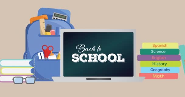 Animation Tillbaka Till Skolan Text Rosa Bakgrund Skol Utbildnings Och — Stockvideo