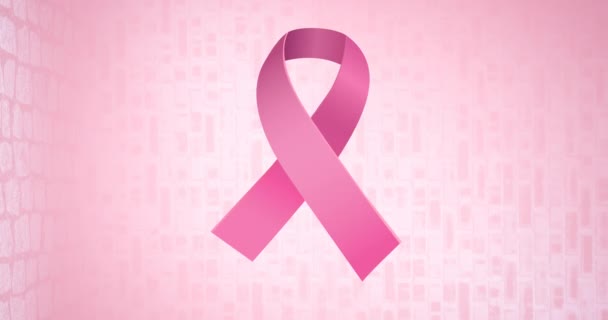 Animation Pink Ribbon Logo Appearing Pink Background Breast Cancer Positive — Stock Video