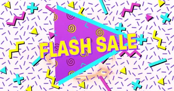 Animatie Van Flash Sale Tekst Gele Letters Felgekleurde Retro Patroon — Stockvideo