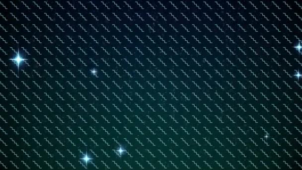 Digital Animation Multiple Shining Stars Wavy Lines Seamless Pattern Black — Stock Video