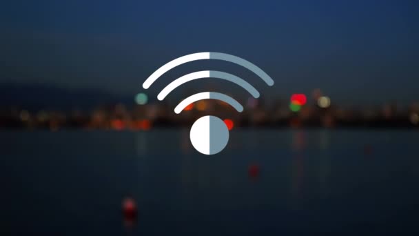 Animación Wifi Icono Digital Flotando Sobre Paisaje Interfaz Digital Global — Vídeos de Stock