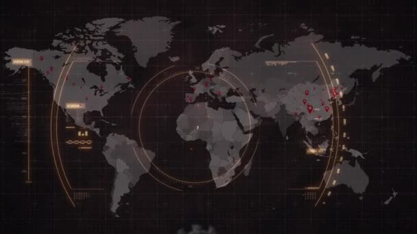 Data Processing Scope Scanning Covid Cell World Map Black Background — Stock Video