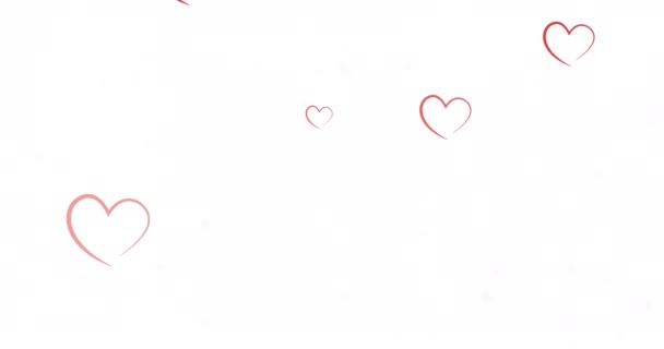 Digitální Animace Více Červené Srdeční Ikony Pádu Bílém Pozadí Valentýn — Stock video