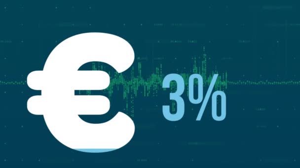 Animación Del Signo Del Euro Porcentaje Llenado Con Azul Sobre — Vídeo de stock