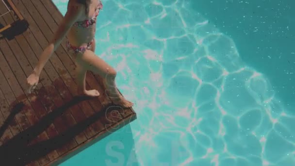 Animatie Van Verkoop Tekst Vrouw Bij Het Zwembad Winkel Retailconcept — Stockvideo