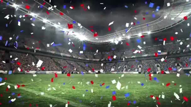 Animacja Niebiesko Czerwonego Konfetti Spadającego Stadion Sportowy Patriotyzm Koncepcja Celebracji — Wideo stockowe