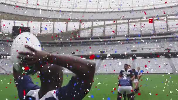 Animazione Coriandoli Giocatori Rugby Maschi Durante Partita Allo Stadio Concetto — Video Stock