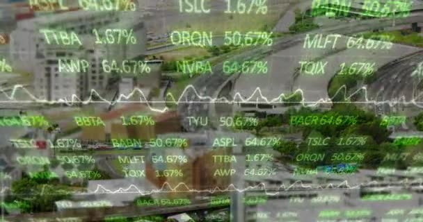 Animación Del Procesamiento Datos Financieros Través Del Paisaje Urbano Finanzas — Vídeo de stock