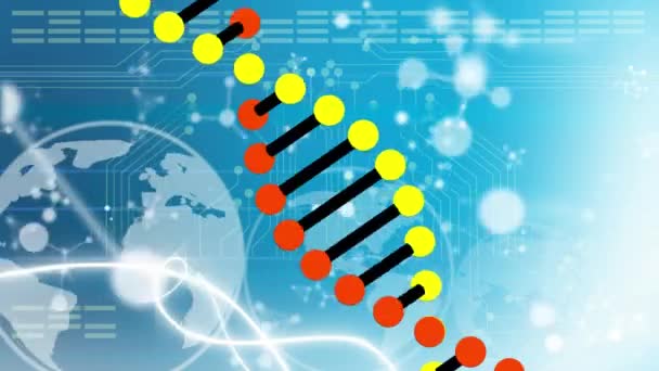 Animatie Van Dna Streng Die Informatica Globes Draait Digitaal Gegenereerde — Stockvideo