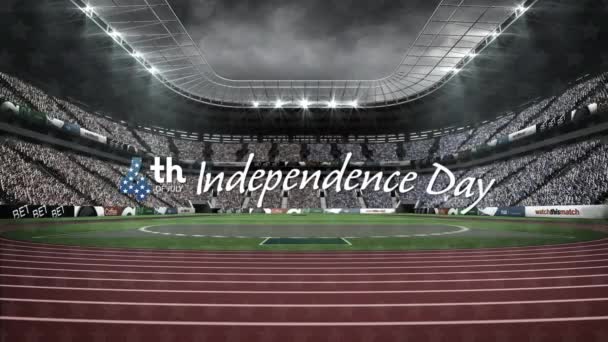 Animação Texto Dia Independência Sobre Estádio Esportes Conceito Patriotismo Celebração — Vídeo de Stock