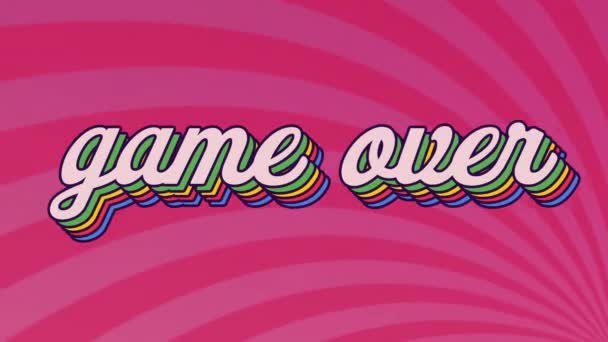 Digital Animation Game Text Rainbow Shadow Effect Pink Radial Background — Stock Video