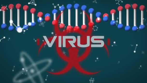 Structura Adn Ului Textul Virusului Peste Simbolul Biohazard Împotriva Structurilor — Videoclip de stoc